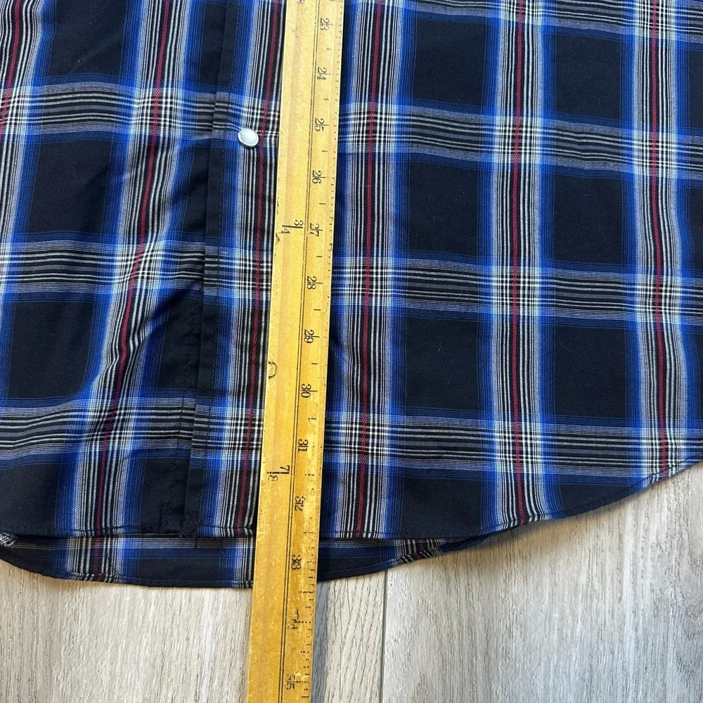 Ely Cattleman Mens Large Blue Red Plaid Pearl Snap Short Sleeve Western Shirt